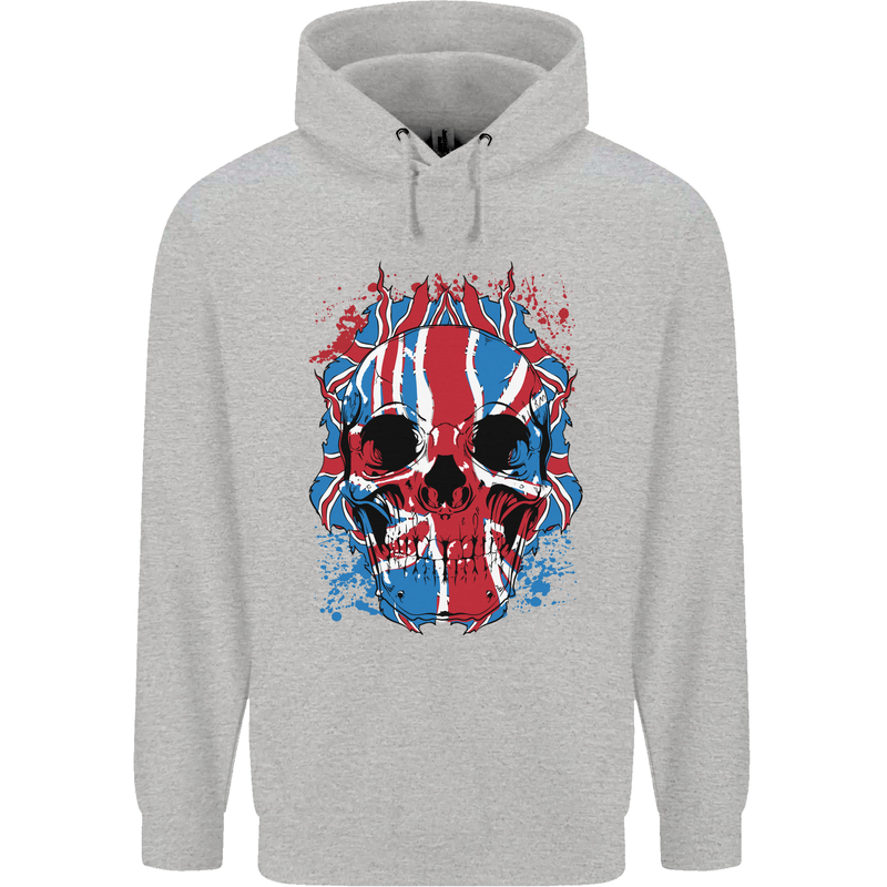 Union Jack Flag Skull Gym MMA Biker Mens 80% Cotton Hoodie Sports Grey