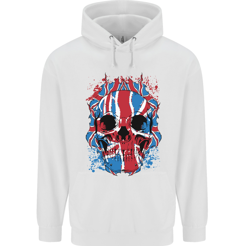 Union Jack Flag Skull Gym MMA Biker Mens 80% Cotton Hoodie White