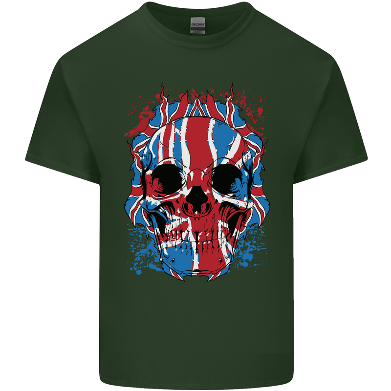 Union Jack Flag Skull Gym MMA Biker Mens Cotton T-Shirt Tee Top Forest Green