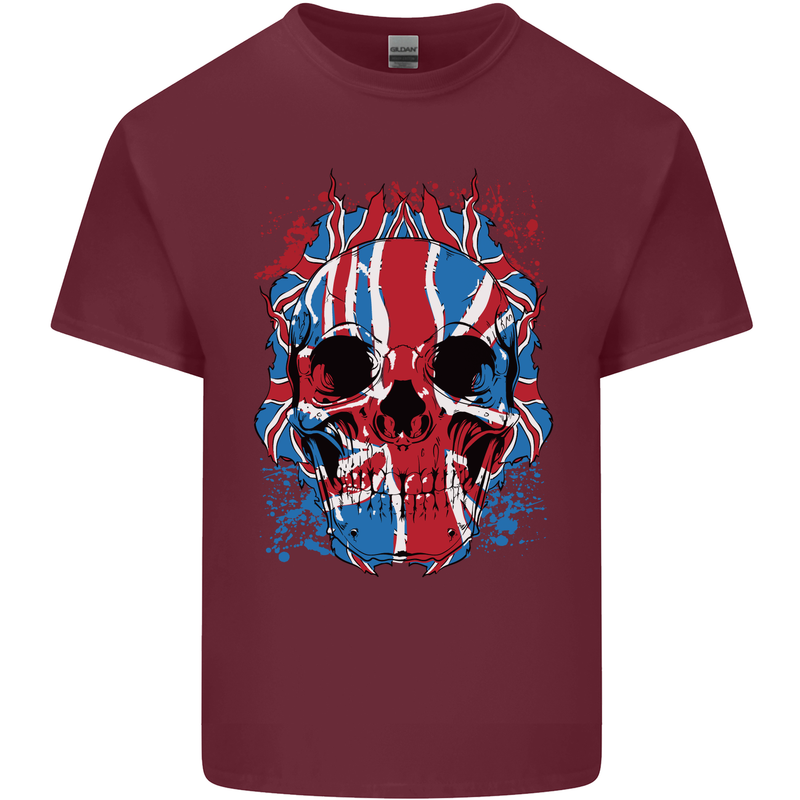 Union Jack Flag Skull Gym MMA Biker Mens Cotton T-Shirt Tee Top Maroon