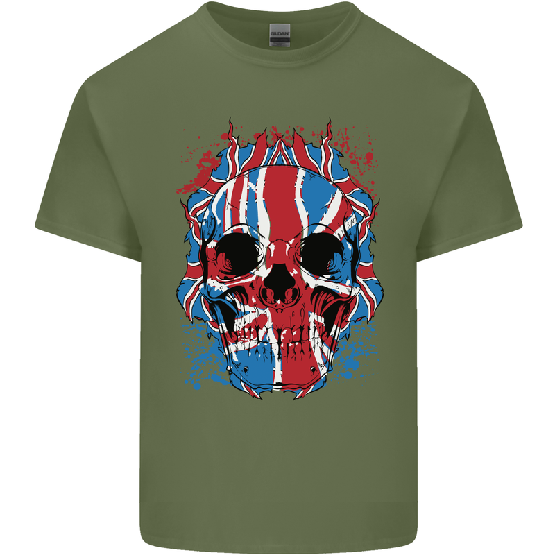 Union Jack Flag Skull Gym MMA Biker Mens Cotton T-Shirt Tee Top Military Green