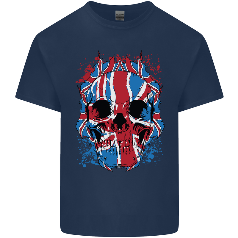 Union Jack Flag Skull Gym MMA Biker Mens Cotton T-Shirt Tee Top Navy Blue