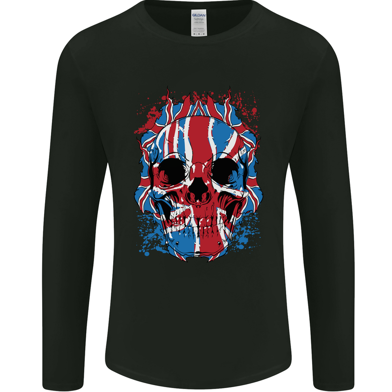 Union Jack Flag Skull Gym MMA Biker Mens Long Sleeve T-Shirt Black