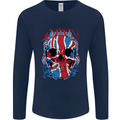 Union Jack Flag Skull Gym MMA Biker Mens Long Sleeve T-Shirt Navy Blue