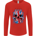 Union Jack Flag Skull Gym MMA Biker Mens Long Sleeve T-Shirt Red