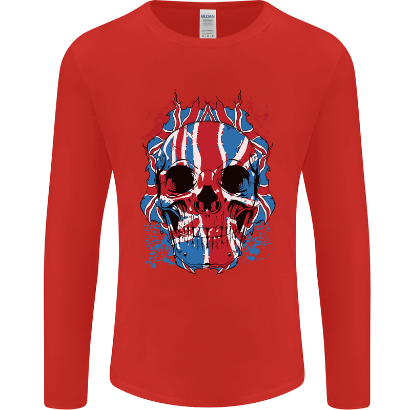 Union Jack Flag Skull Gym MMA Biker Mens Long Sleeve T-Shirt Red
