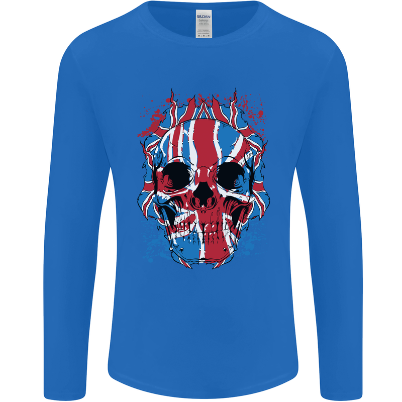 Union Jack Flag Skull Gym MMA Biker Mens Long Sleeve T-Shirt Royal Blue