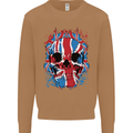 Union Jack Flag Skull Gym MMA Biker Mens Sweatshirt Jumper Caramel Latte