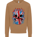 Union Jack Flag Skull Gym MMA Biker Mens Sweatshirt Jumper Caramel Latte
