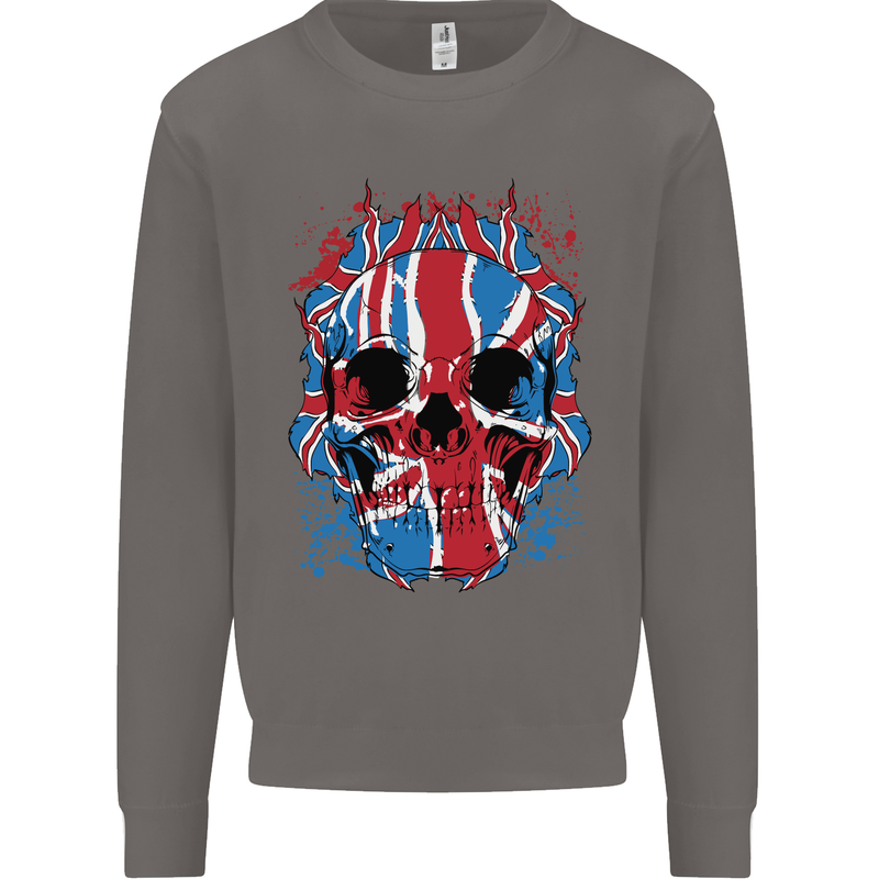 Union Jack Flag Skull Gym MMA Biker Mens Sweatshirt Jumper Charcoal