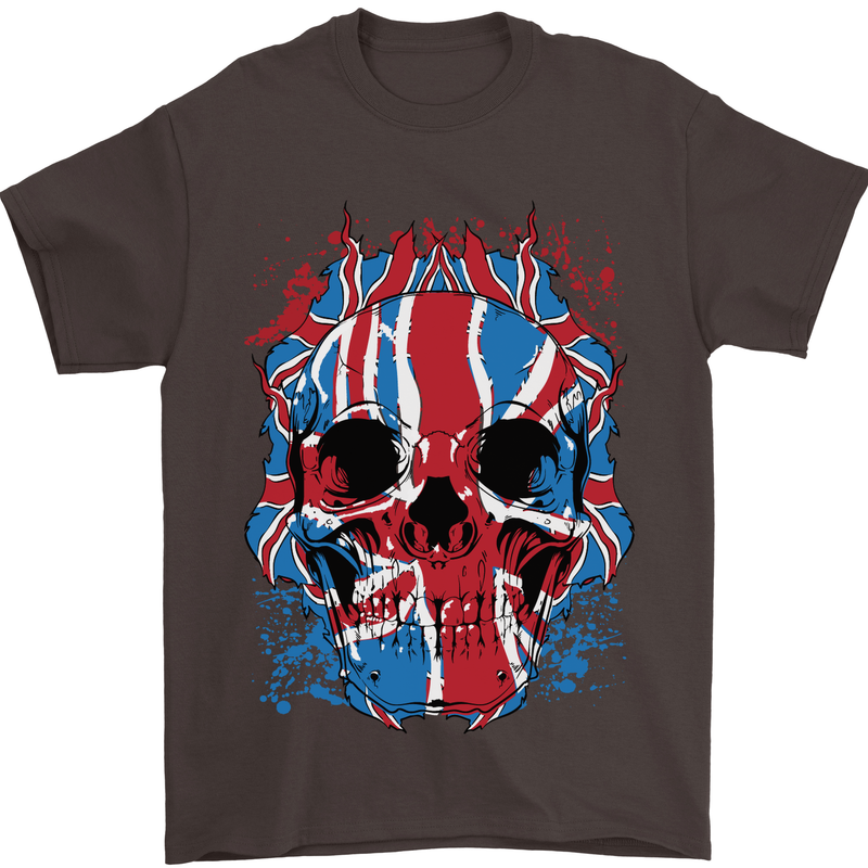 Union Jack Flag Skull Gym MMA Biker Mens T-Shirt Cotton Gildan Dark Chocolate