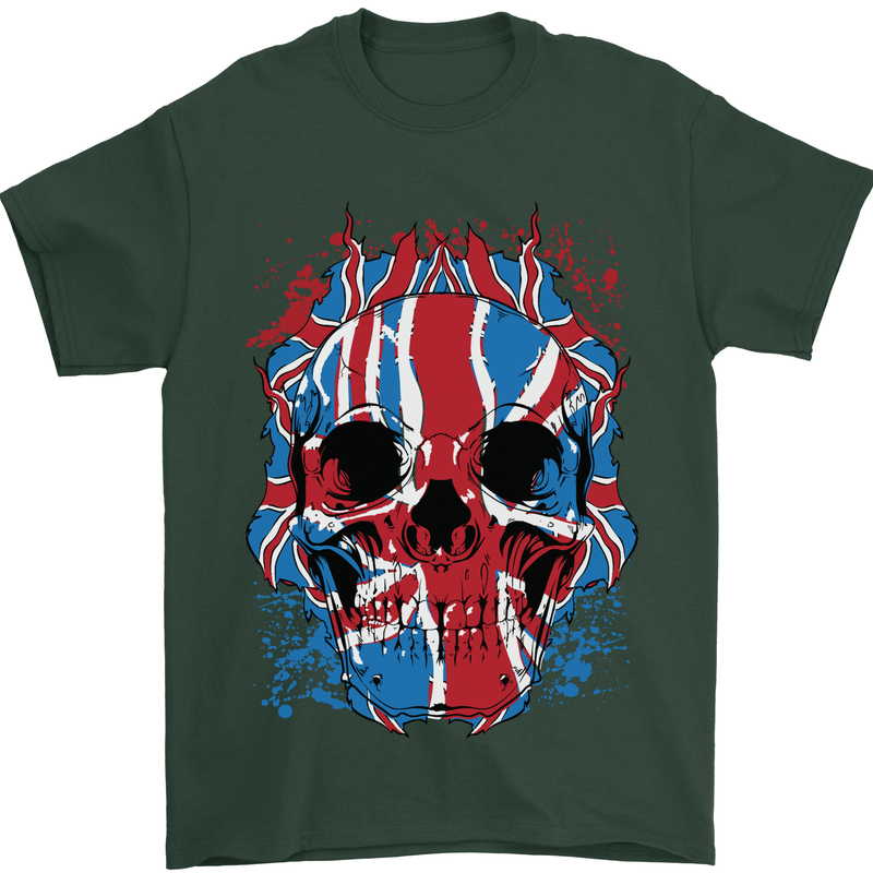 Union Jack Flag Skull Gym MMA Biker Mens T-Shirt Cotton Gildan Forest Green