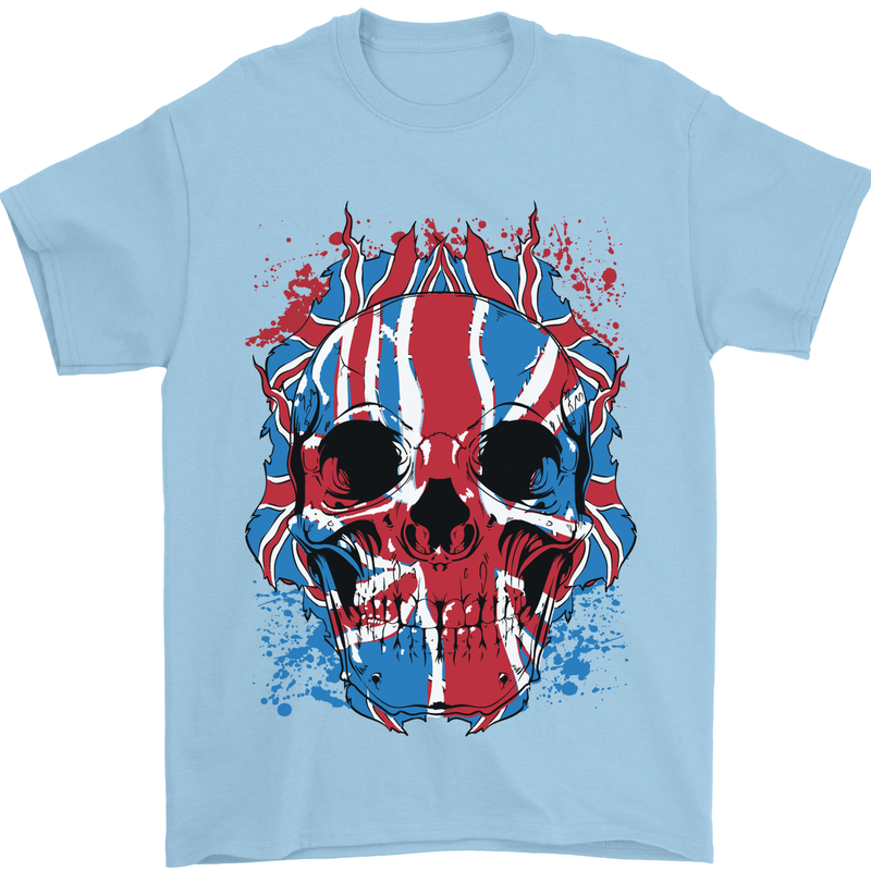 Union Jack Flag Skull Gym MMA Biker Mens T-Shirt Cotton Gildan Light Blue