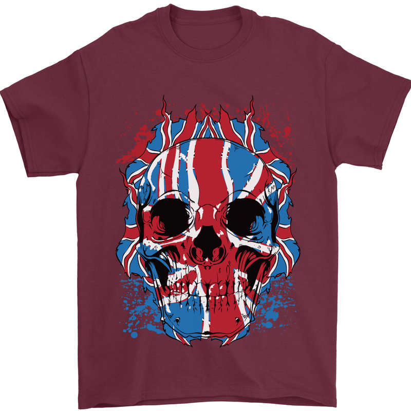 Union Jack Flag Skull Gym MMA Biker Mens T-Shirt Cotton Gildan Maroon