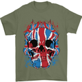 Union Jack Flag Skull Gym MMA Biker Mens T-Shirt Cotton Gildan Military Green
