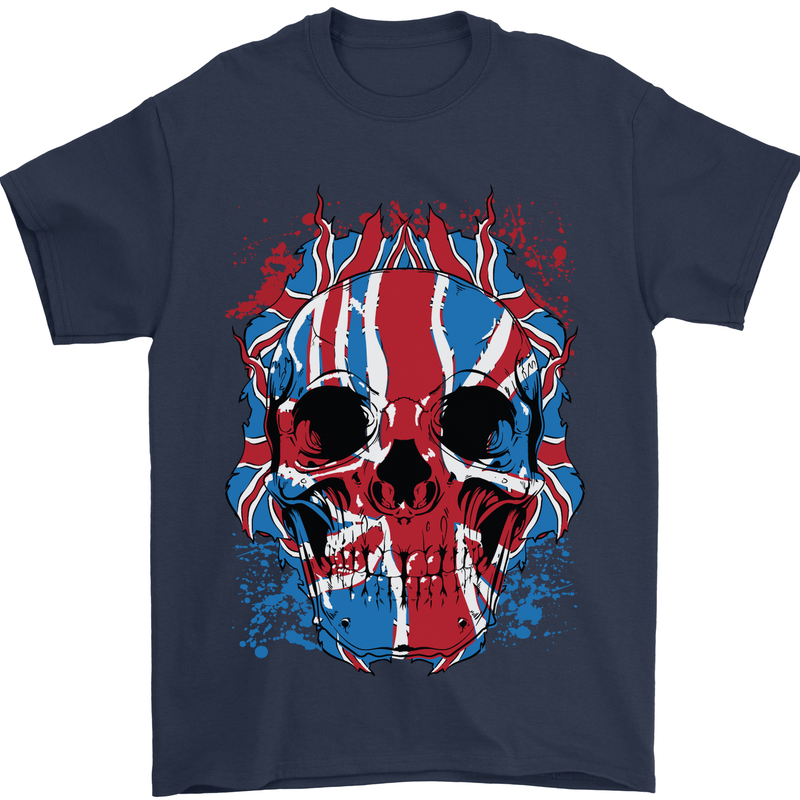 Union Jack Flag Skull Gym MMA Biker Mens T-Shirt Cotton Gildan Navy Blue