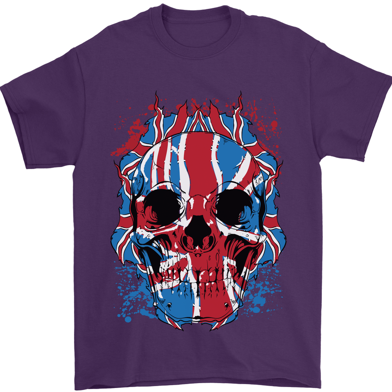 Union Jack Flag Skull Gym MMA Biker Mens T-Shirt Cotton Gildan Purple