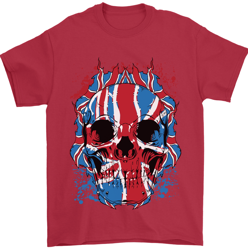 Union Jack Flag Skull Gym MMA Biker Mens T-Shirt Cotton Gildan Red