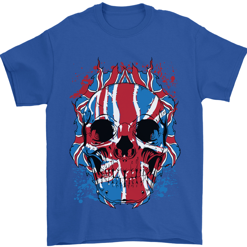 Union Jack Flag Skull Gym MMA Biker Mens T-Shirt Cotton Gildan Royal Blue