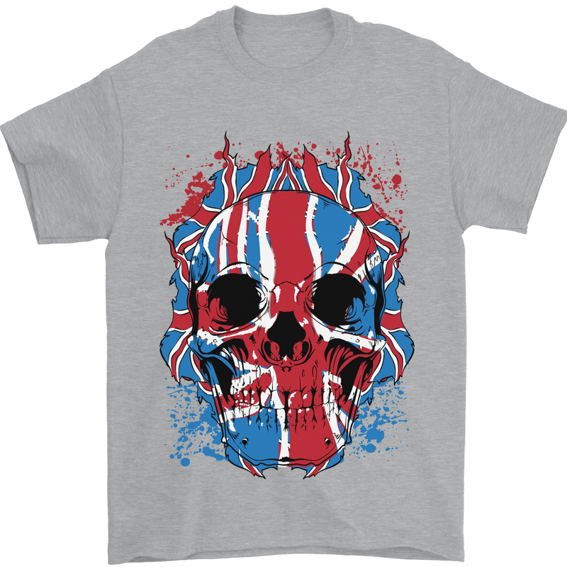 Union Jack Flag Skull Gym MMA Biker Mens T-Shirt Cotton Gildan Sports Grey