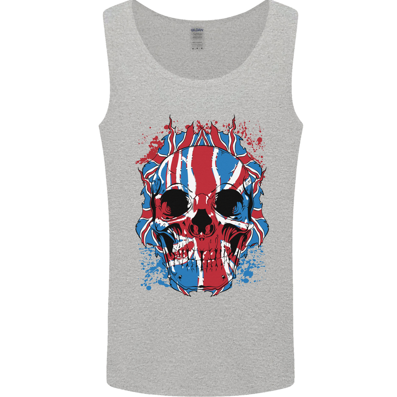 Union Jack Flag Skull Gym MMA Biker Mens Vest Tank Top Sports Grey