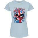 Union Jack Flag Skull Gym MMA Biker Womens Petite Cut T-Shirt Light Blue