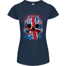 Union Jack Flag Skull Gym MMA Biker Womens Petite Cut T-Shirt Navy Blue