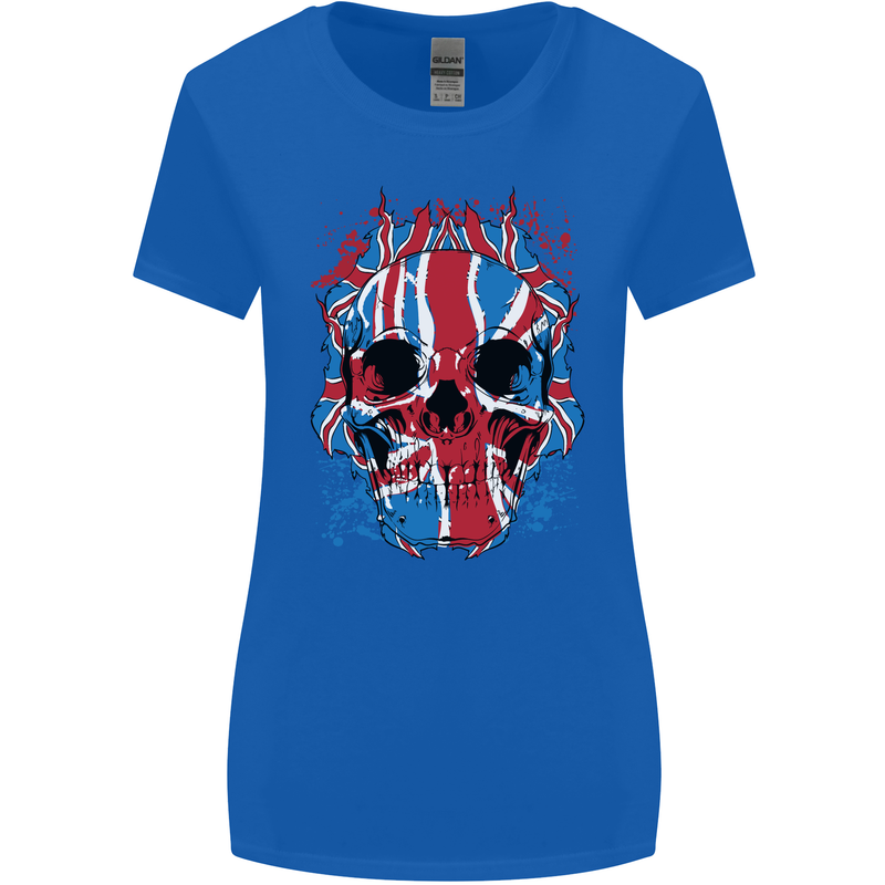 Union Jack Flag Skull Gym MMA Biker Womens Wider Cut T-Shirt Royal Blue