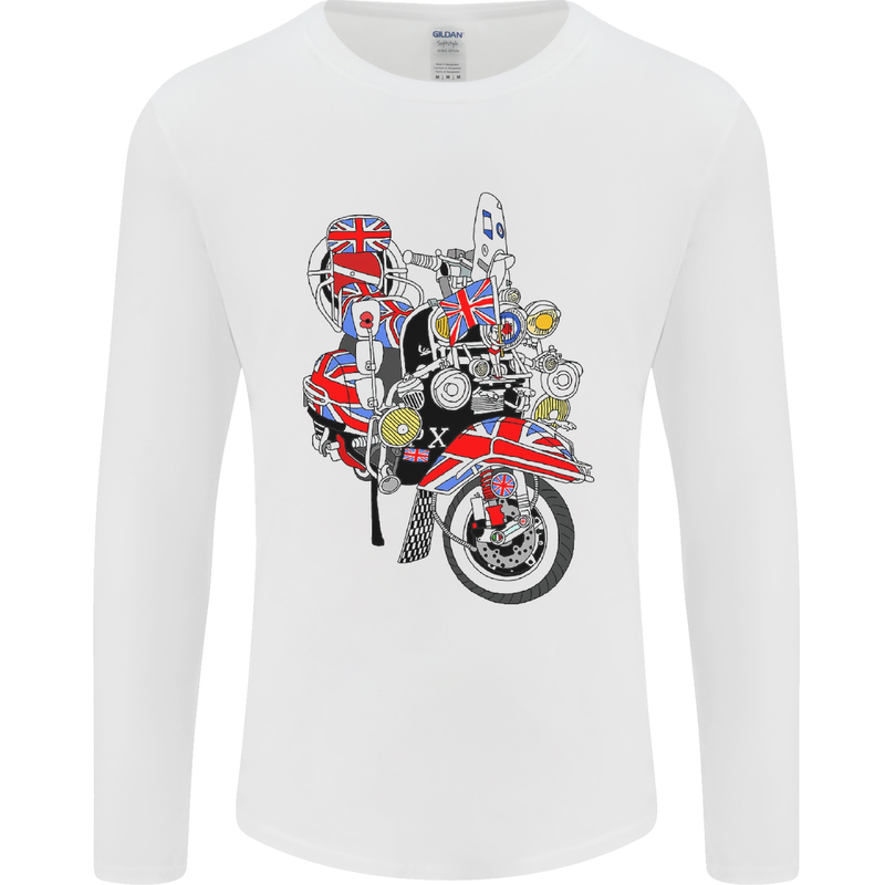 Union Jack MOD Scooter British Flag Bike Mens Long Sleeve T-Shirt White