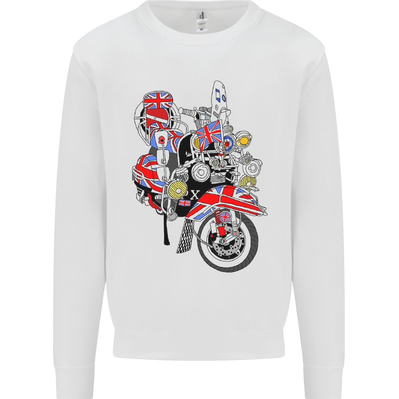 Union Jack MOD Scooter British Flag Bike Mens Sweatshirt Jumper White