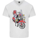 Union Jack MOD Scooter British Flag Bike Mens V-Neck Cotton T-Shirt White