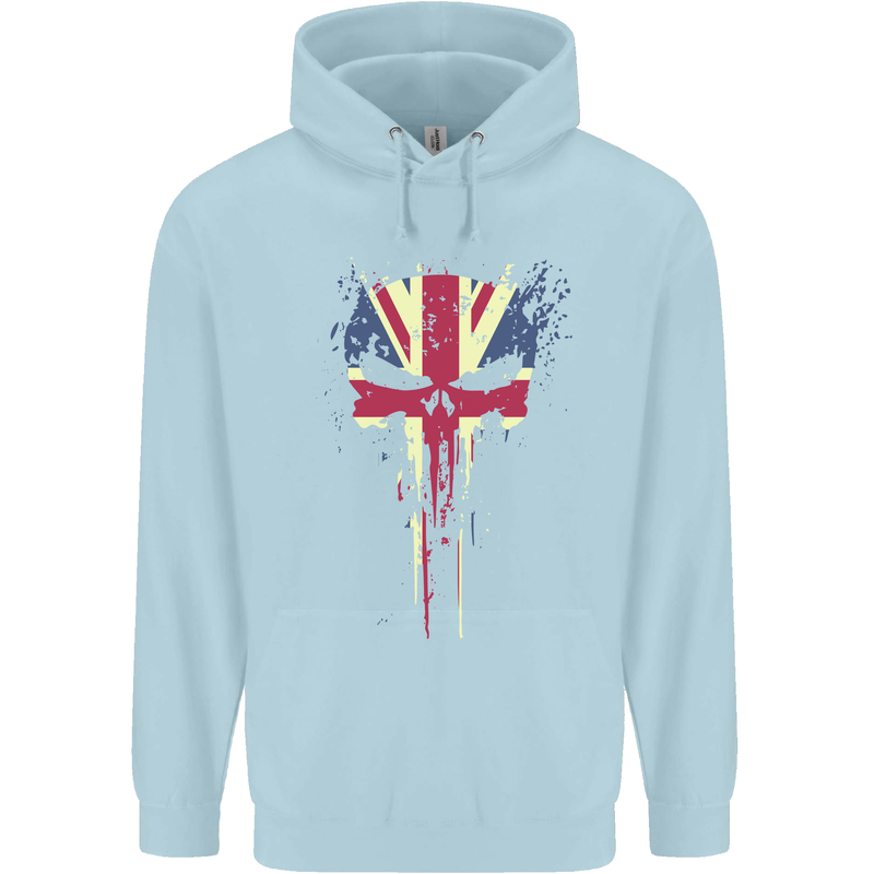 Union Jack Skull Gym St. George's Day Childrens Kids Hoodie Light Blue