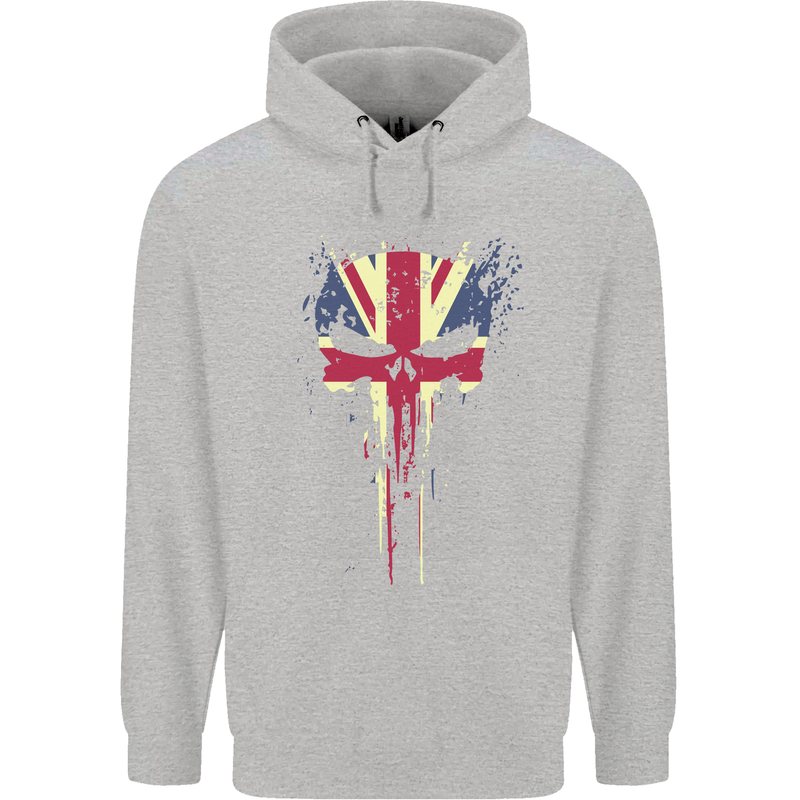 Union Jack Skull Gym St. George's Day Childrens Kids Hoodie Sports Grey