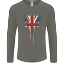 Union Jack Skull Gym St. George's Day Mens Long Sleeve T-Shirt Charcoal