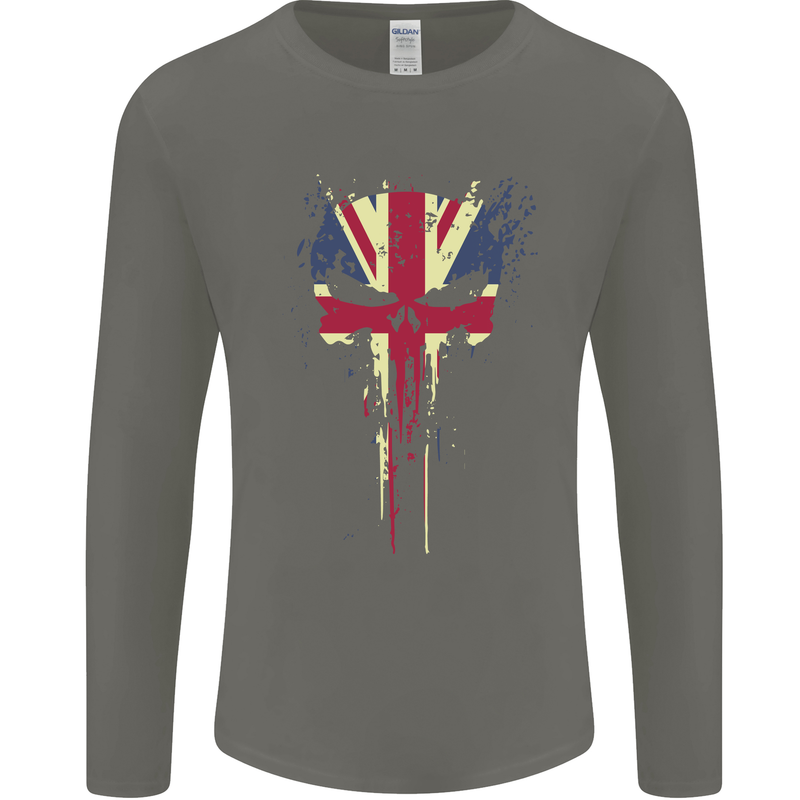 Union Jack Skull Gym St. George's Day Mens Long Sleeve T-Shirt Charcoal