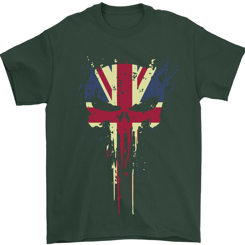 Union Jack Skull Gym St. George's Day Mens T-Shirt Cotton Gildan Forest Green