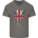 Union Jack Skull Gym St. George's Day Mens V-Neck Cotton T-Shirt Charcoal