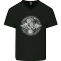 Universe Clock Cosmos Planets Space Mens V-Neck Cotton T-Shirt Black