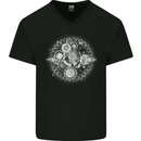 Universe Clock Cosmos Planets Space Mens V-Neck Cotton T-Shirt Black