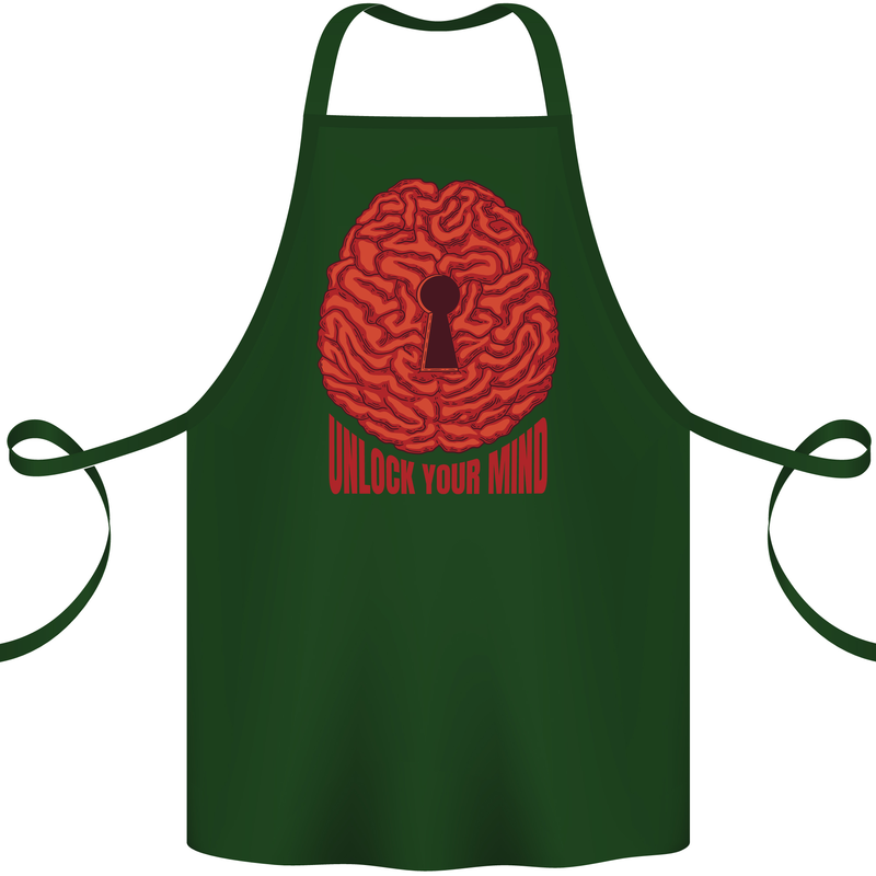 Unlock Your Mind Intelligence Psychology Cotton Apron 100% Organic Forest Green