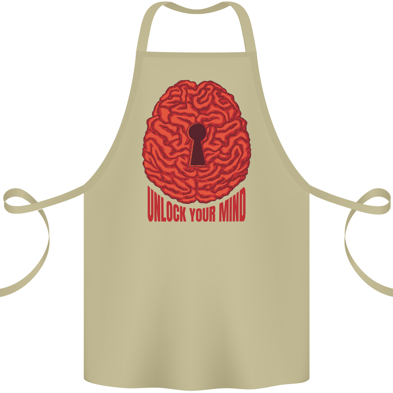 Unlock Your Mind Intelligence Psychology Cotton Apron 100% Organic Khaki