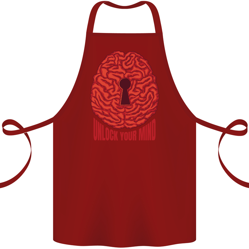 Unlock Your Mind Intelligence Psychology Cotton Apron 100% Organic Maroon
