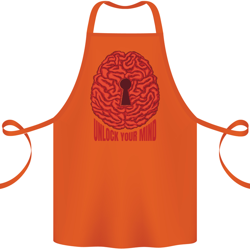 Unlock Your Mind Intelligence Psychology Cotton Apron 100% Organic Orange