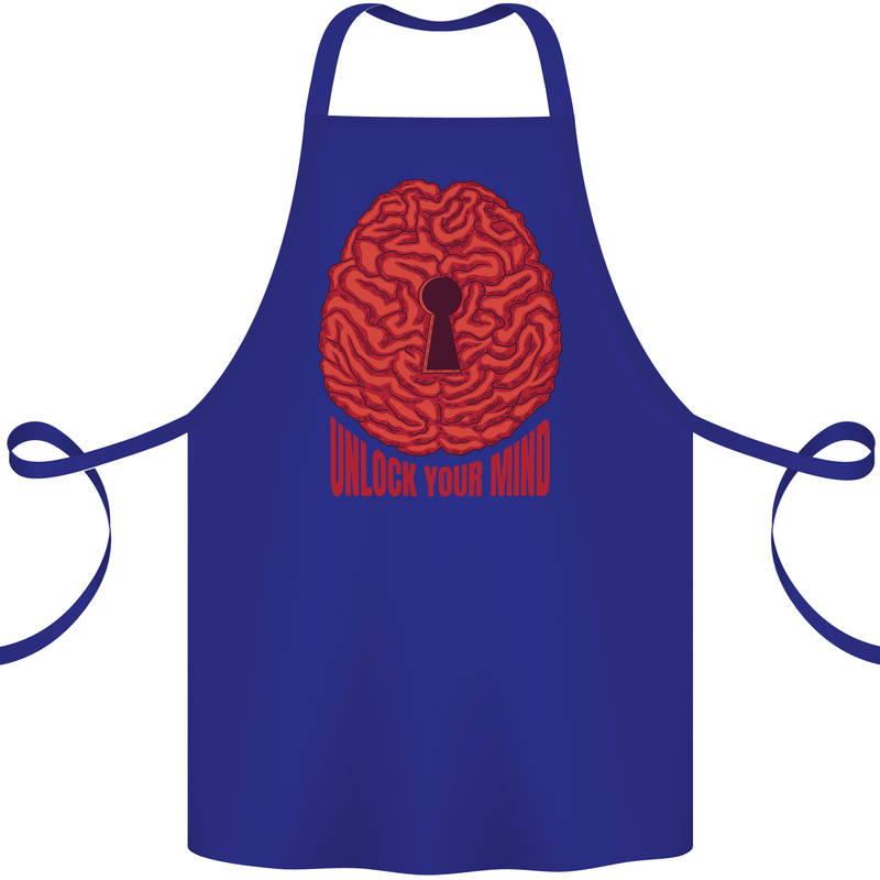 Unlock Your Mind Intelligence Psychology Cotton Apron 100% Organic Royal Blue