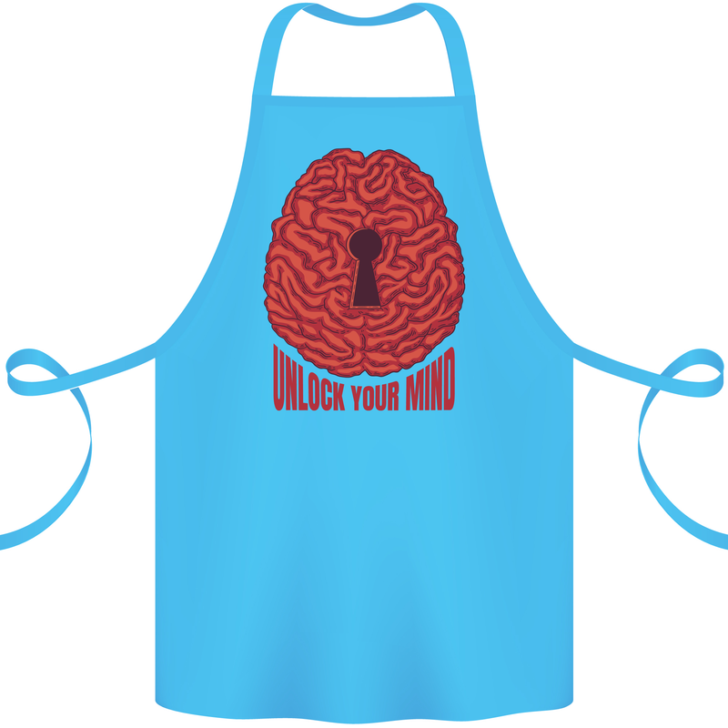 Unlock Your Mind Intelligence Psychology Cotton Apron 100% Organic Turquoise