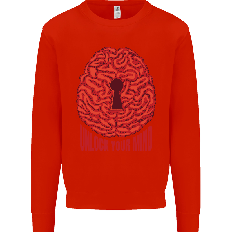 Unlock Your Mind Intelligence Psychology Kids Sweatshirt Jumper Bright Red