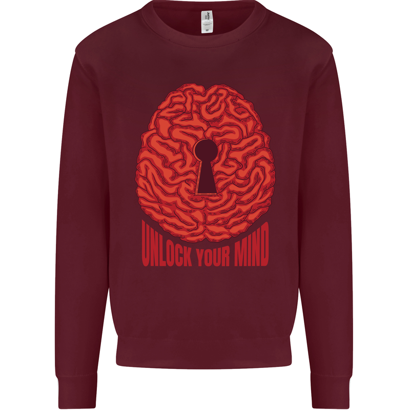 Unlock Your Mind Intelligence Psychology Kids Sweatshirt Jumper Maroon