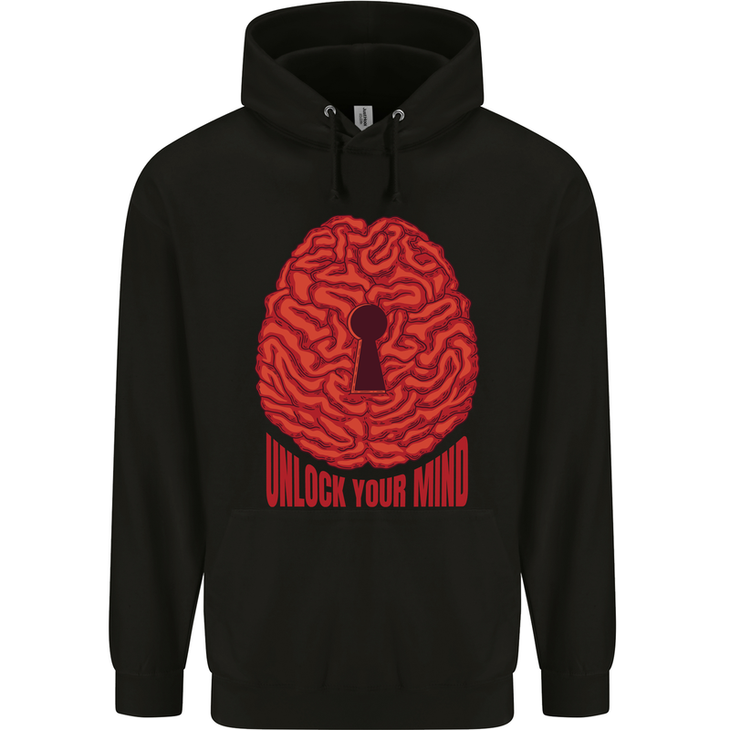 Unlock Your Mind Intelligence Psychology Mens 80% Cotton Hoodie Black