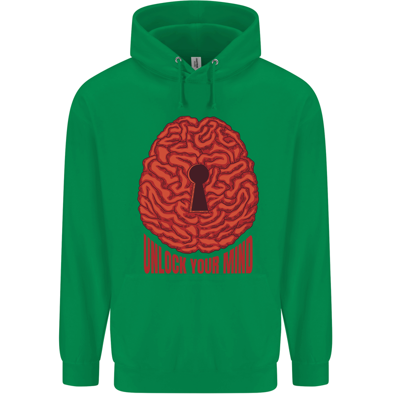 Unlock Your Mind Intelligence Psychology Mens 80% Cotton Hoodie Irish Green