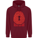 Unlock Your Mind Intelligence Psychology Mens 80% Cotton Hoodie Maroon